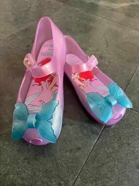 Mini Melissa Pink Mermaid Jelly Shoes with Blue Bow Accents